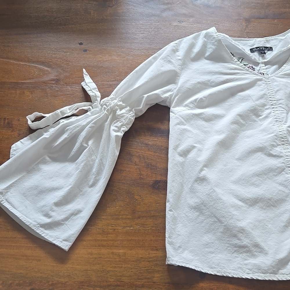 Velvet Heart 100% Cotton White Bell Sleeve Embroidered Boho Top Size Small - Picture 7 of 11